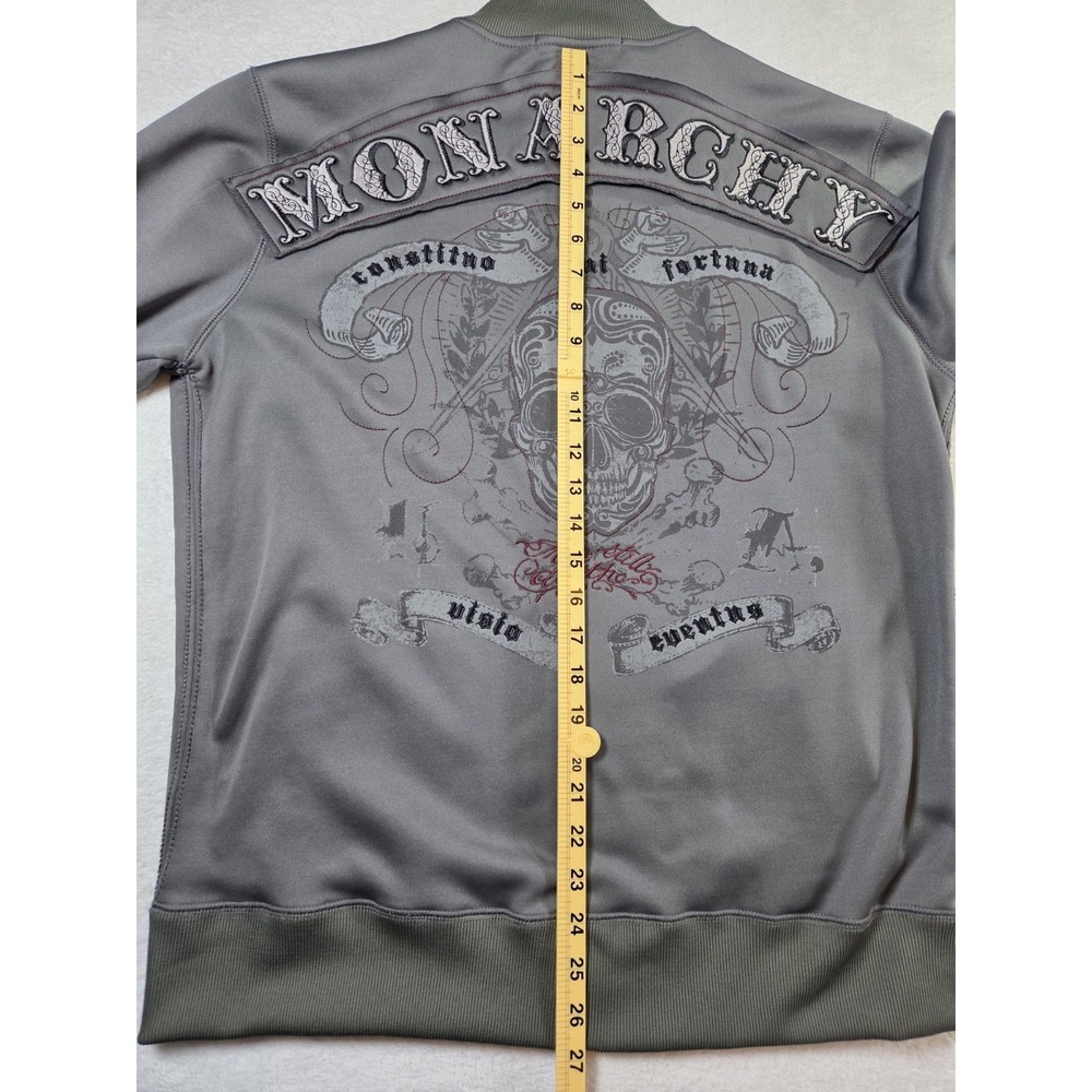 Monarchy Skull Track Jacket Mens Large Embroidered Graphic Moto Streetwear Y2K - Picture 10 of 12